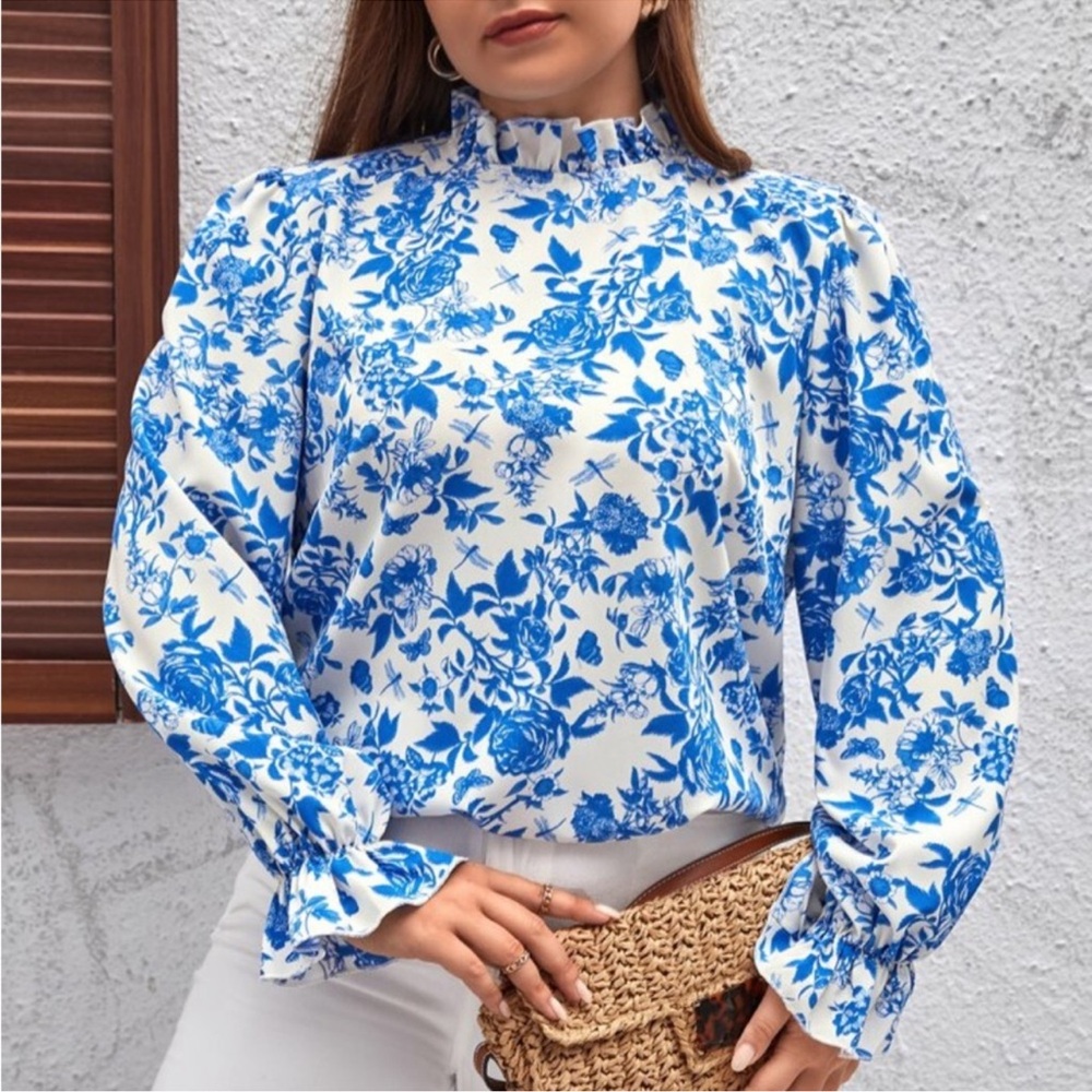 Blue & White Floral Blouse